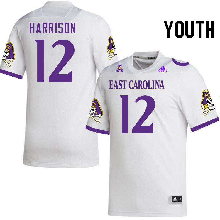 Youth #12 Bryson Harrison ECU Pirates College Football Jerseys Stitched-White